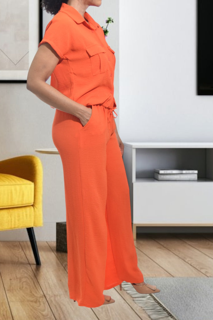Ladies Orange Pocket Two Piece Set - StylePhase SA