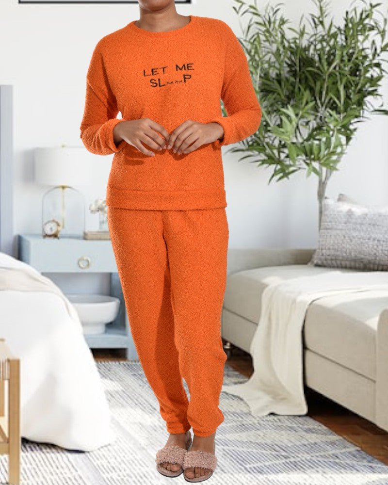 Ladies Orange Printed Fleece Pj Set - StylePhase SA