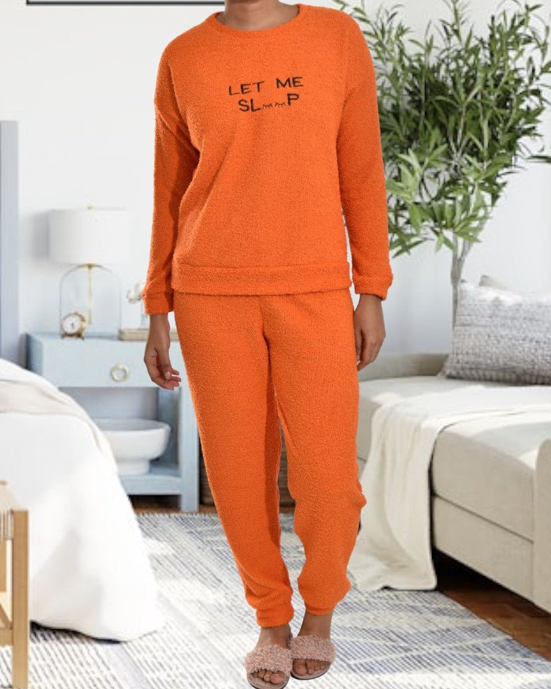 Ladies Orange Printed Fleece Pj Set - StylePhase SA