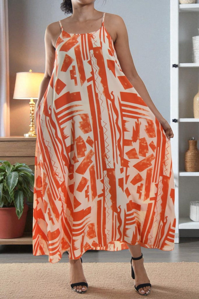 Ladies Orange Printed Pocket Maxi Dress - StylePhase SA
