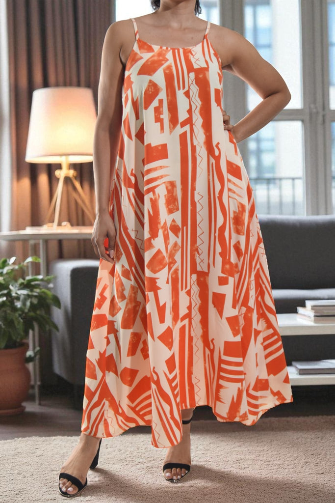 Ladies Orange Printed Pocket Maxi Dress - StylePhase SA