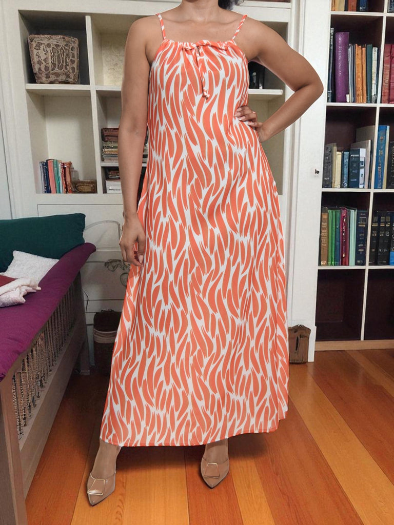 Ladies Orange Printed Tie Front Maxi Dress - StylePhase SA