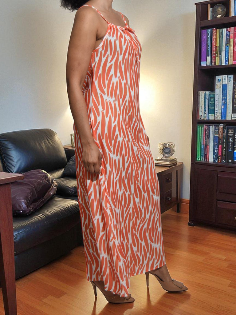 Ladies Orange Printed Tie Front Maxi Dress - StylePhase SA