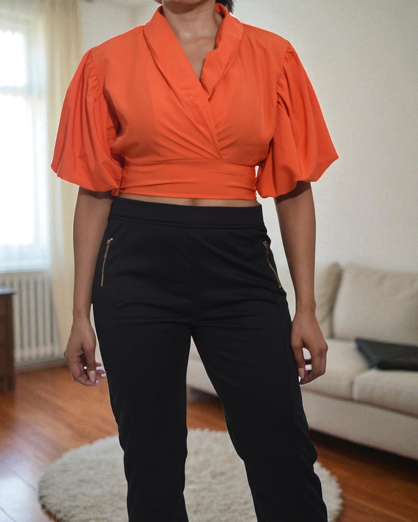 Ladies Orange V Neck Crop Top - StylePhase SA
