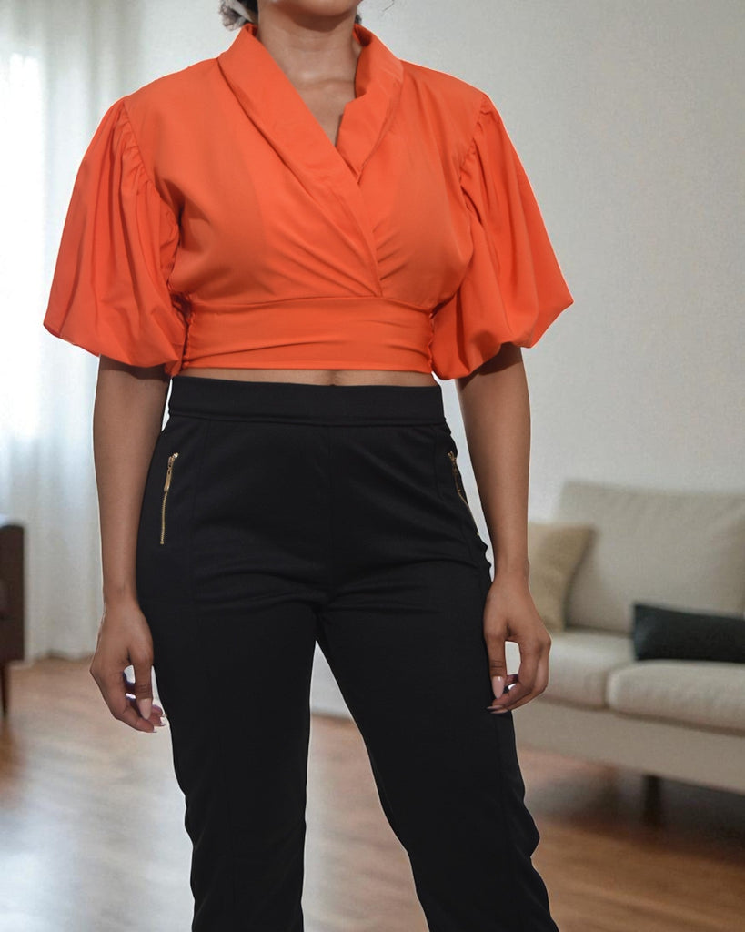 Ladies Orange V Neck Crop Top - StylePhase SA