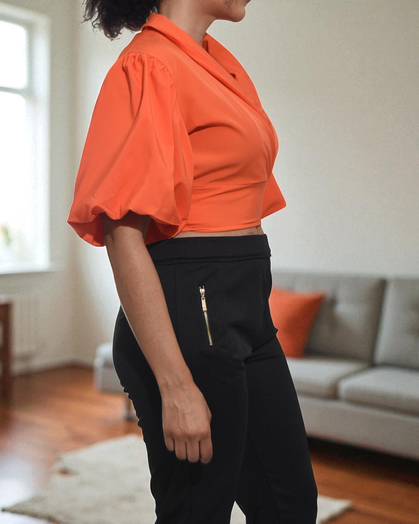 Ladies Orange V Neck Crop Top - StylePhase SA