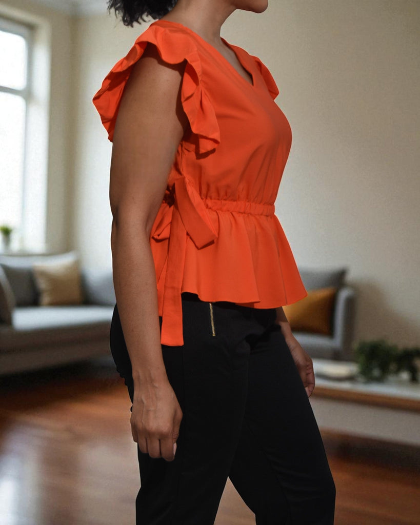 Ladies Orange V Neck Side Tie Top - StylePhase SA