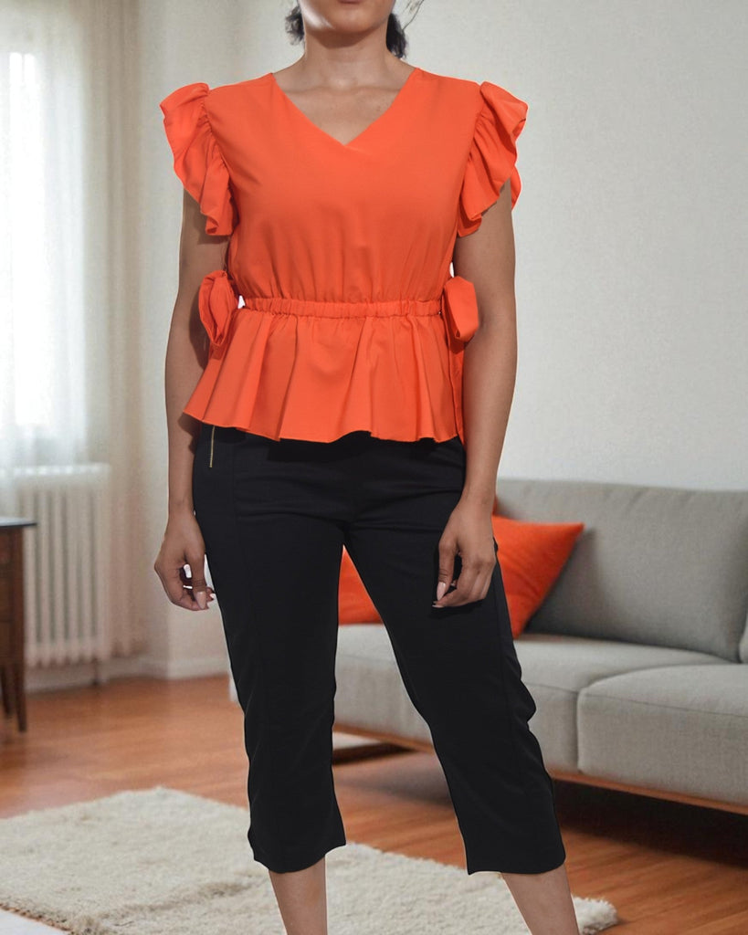Ladies Orange V Neck Side Tie Top - StylePhase SA