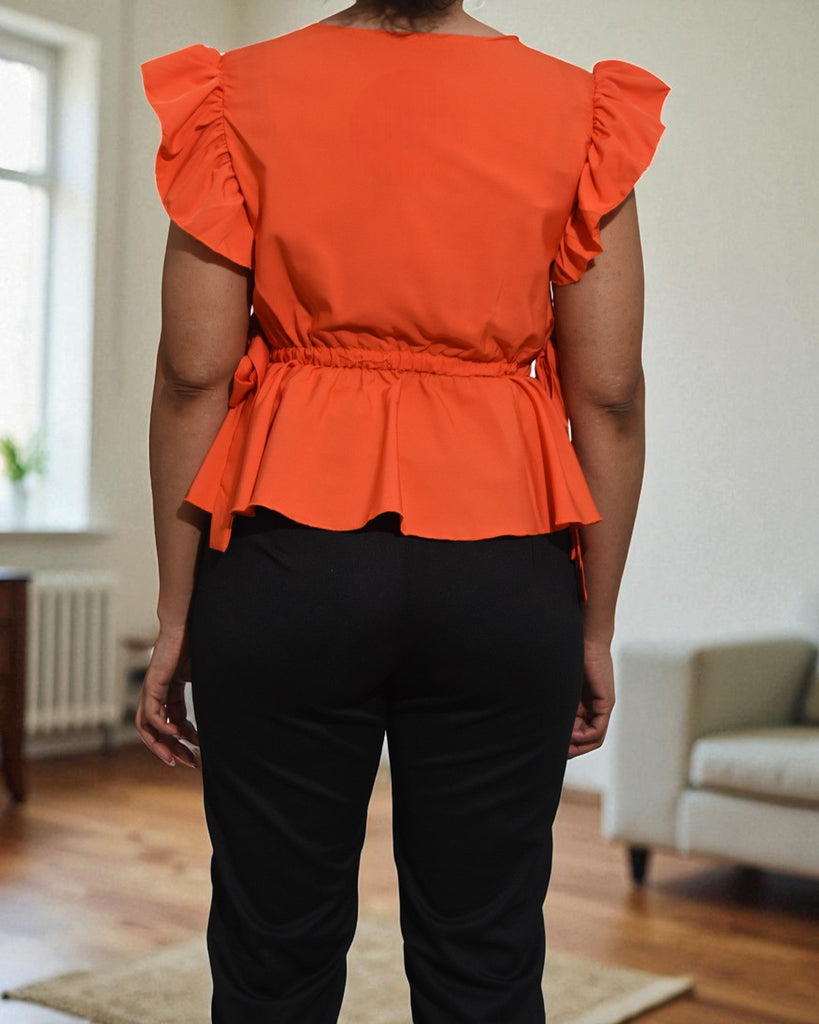 Ladies Orange V Neck Side Tie Top - StylePhase SA