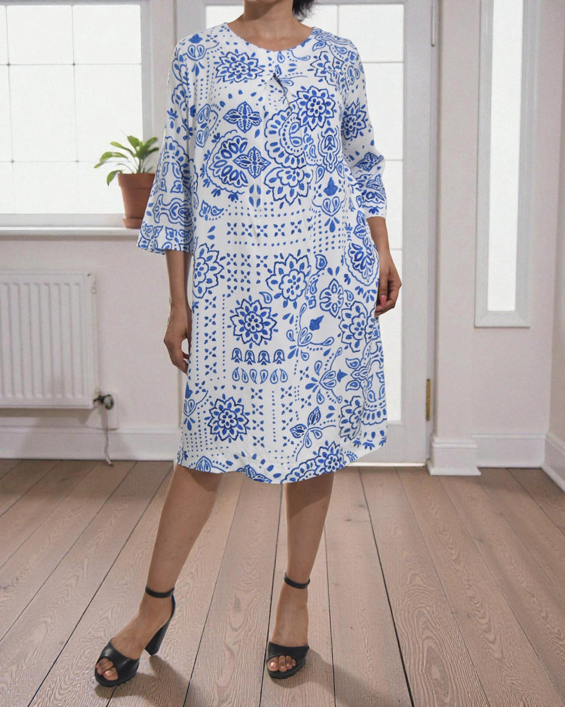 Ladies Paisley Blue 3/4 Sleeve Dress - StylePhase SA