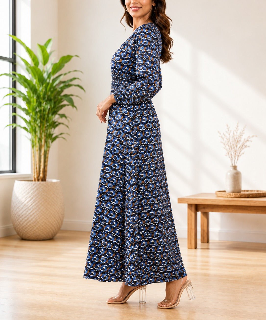 Ladies Pattern V Neck Midi Dress - StylePhase SA