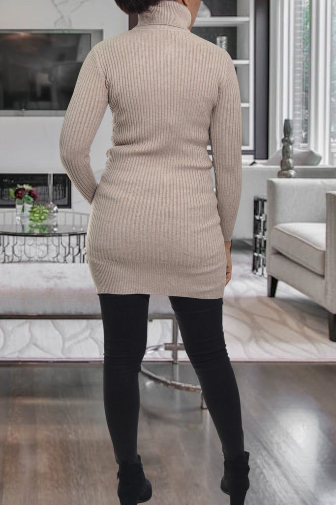Ladies Patterned Polo Neck Dress Top - Beige - StylePhase SA