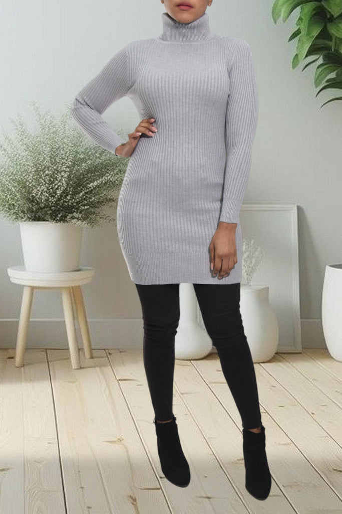 Ladies Patterned Polo Neck Dress Top - Light Grey - StylePhase SA