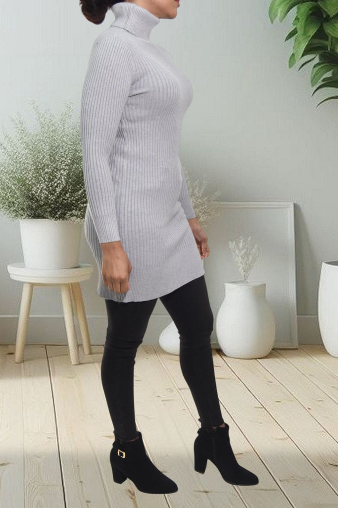 Ladies Patterned Polo Neck Dress Top - Light Grey - StylePhase SA