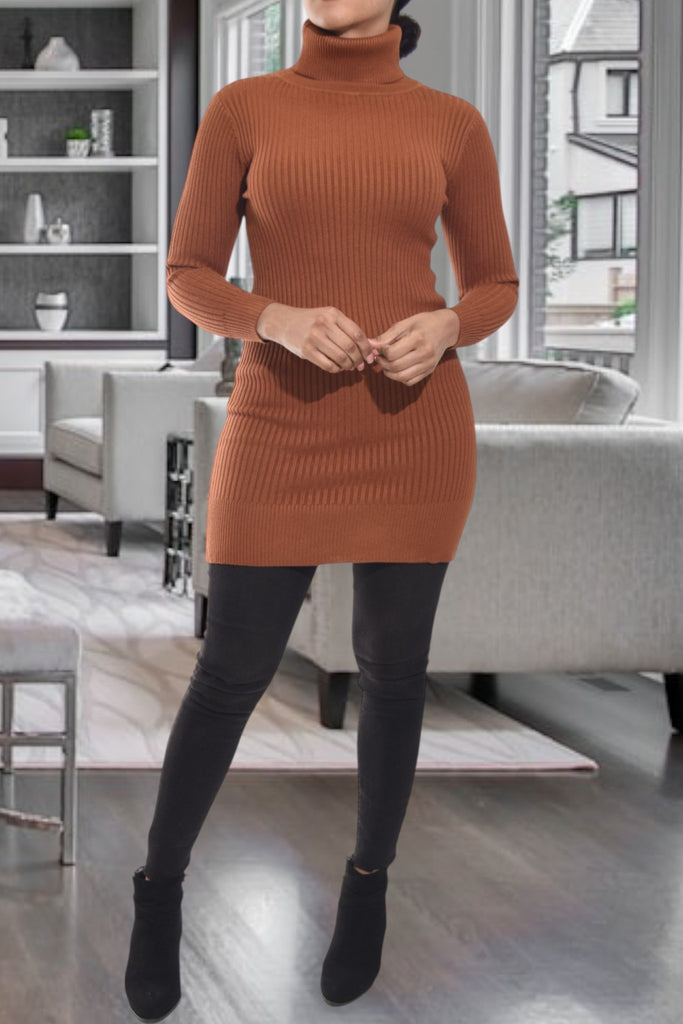Ladies Patterned Polo Neck Dress Top - Rust - StylePhase SA