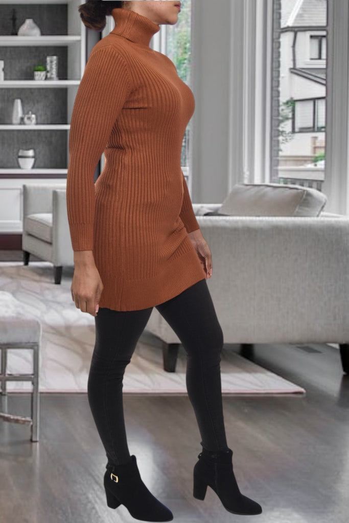 Ladies Patterned Polo Neck Dress Top - Rust - StylePhase SA