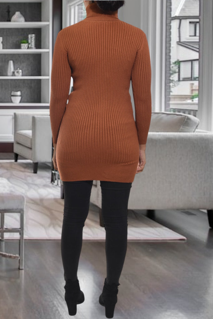 Ladies Patterned Polo Neck Dress Top - Rust - StylePhase SA