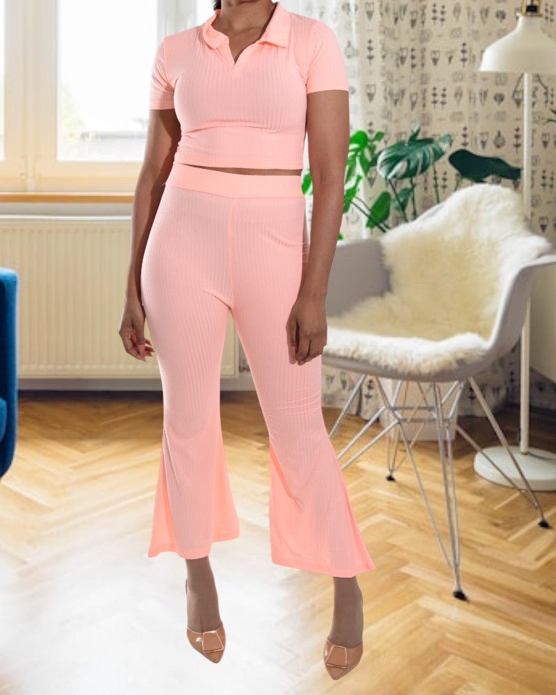 Ladies Peach Crop Two Piece Set - StylePhase SA