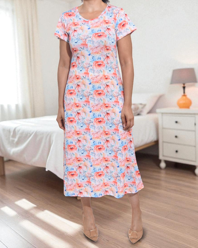 Ladies Peach Floral A Line Midi Dress - StylePhase SA