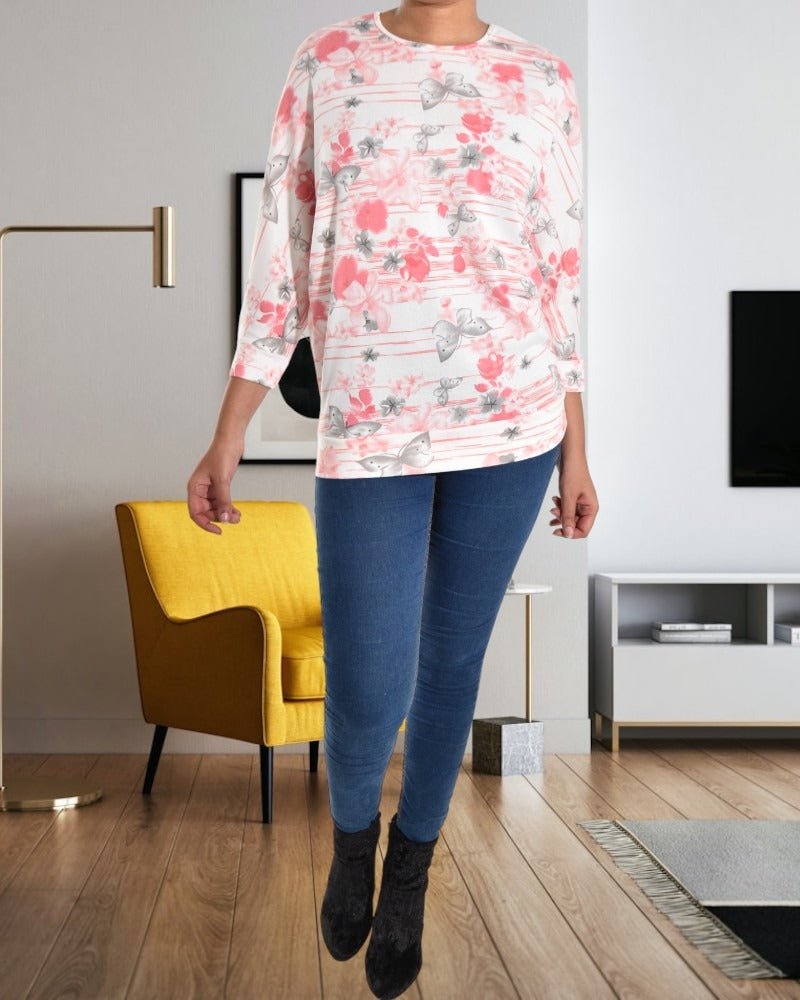 Ladies Peach Floral Batwing Top - StylePhase SA