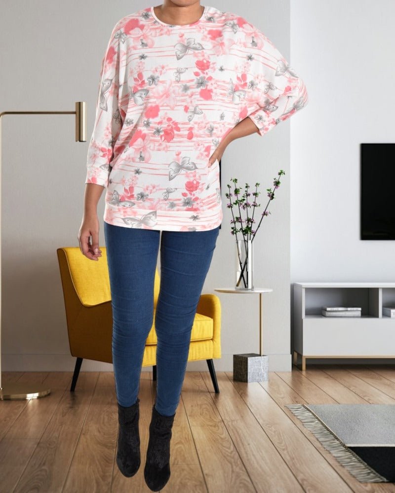 Ladies Peach Floral Batwing Top - StylePhase SA