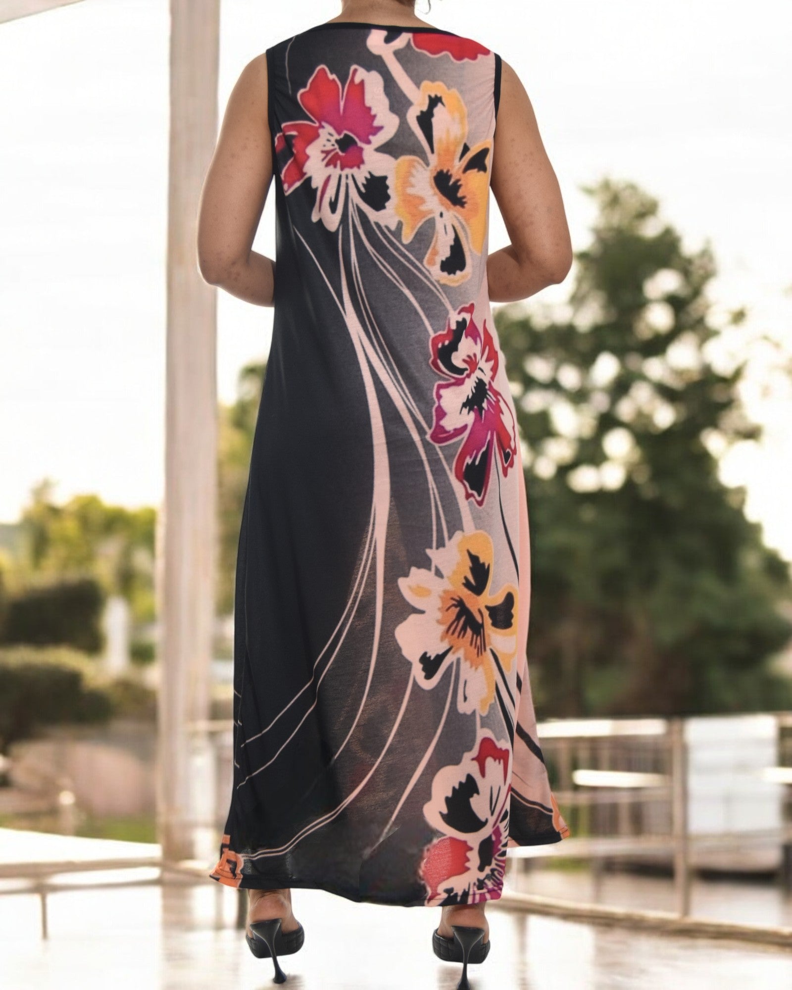 Ladies Peach Flower Bodycon Dress - StylePhase SA
