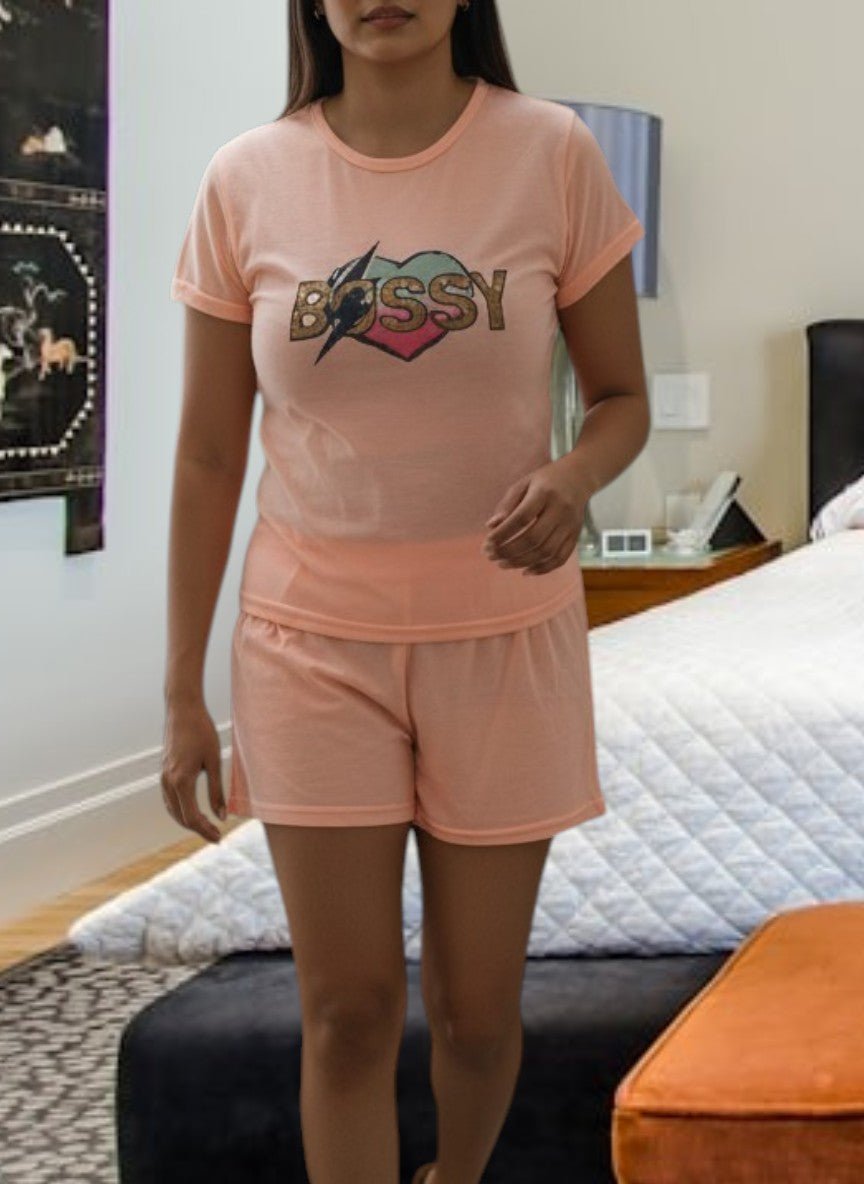 Ladies Peach Petite Knit Pj Set - Bossy - StylePhase SA