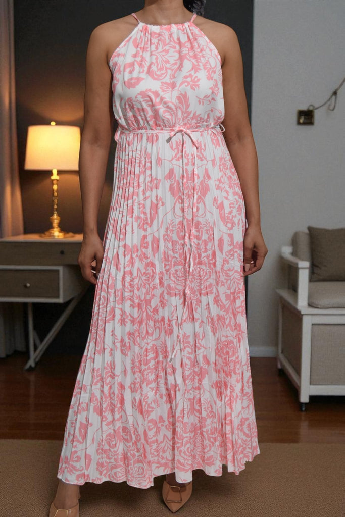 Ladies Peach Pleated Halter Neck Dress - StylePhase SA