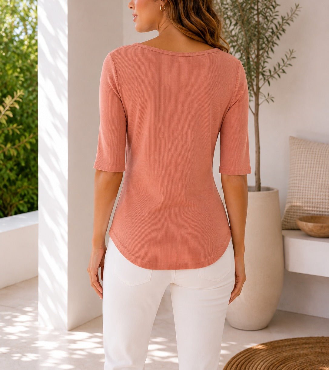 Ladies Peach Ribbed Button Top - StylePhase SA