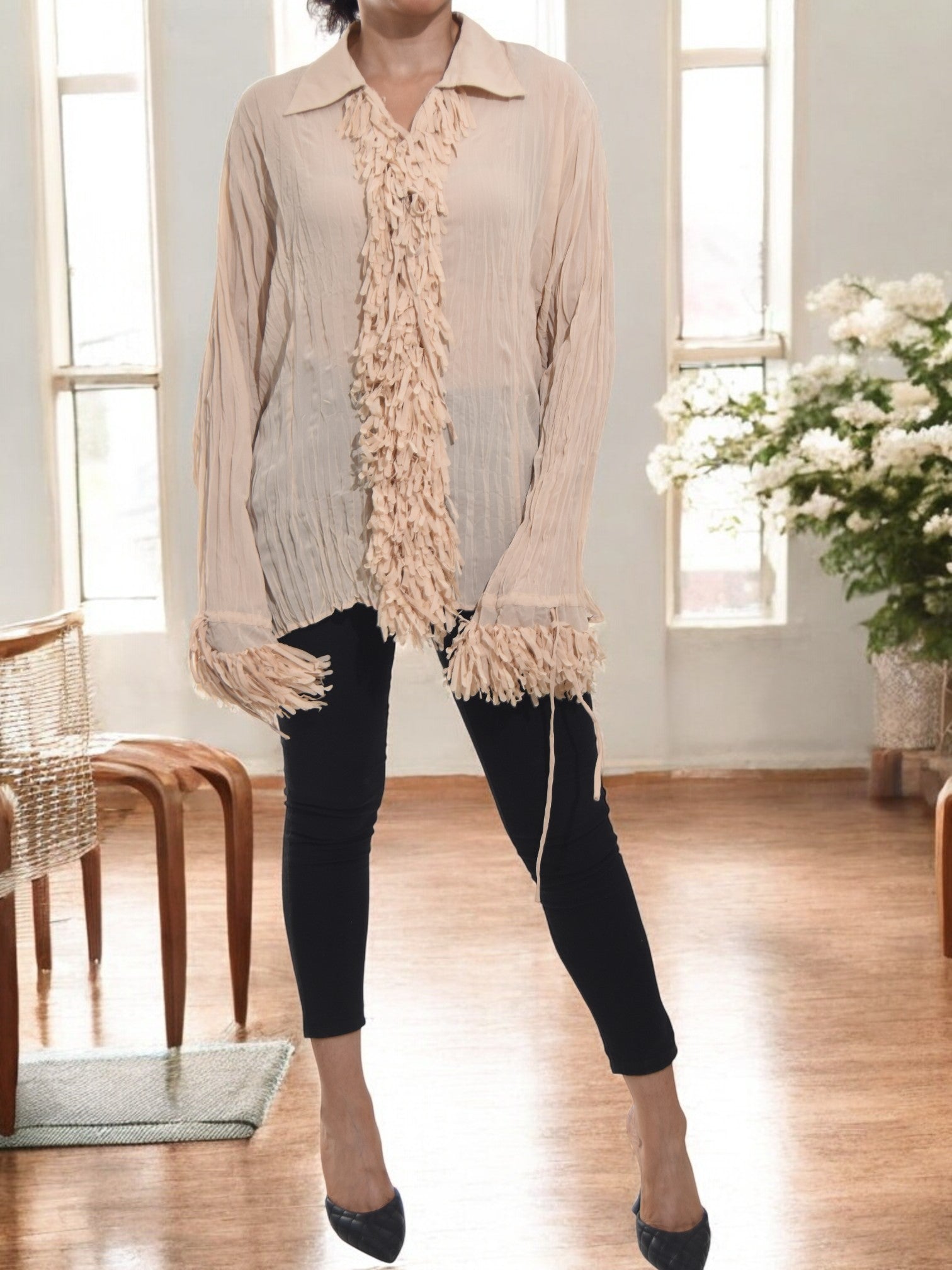Ladies Peach Ruffle Front Shirt - StylePhase SA
