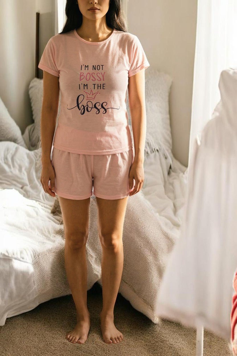 Ladies Petite Pink Knit Pj Set - Im Bossy - StylePhase SA
