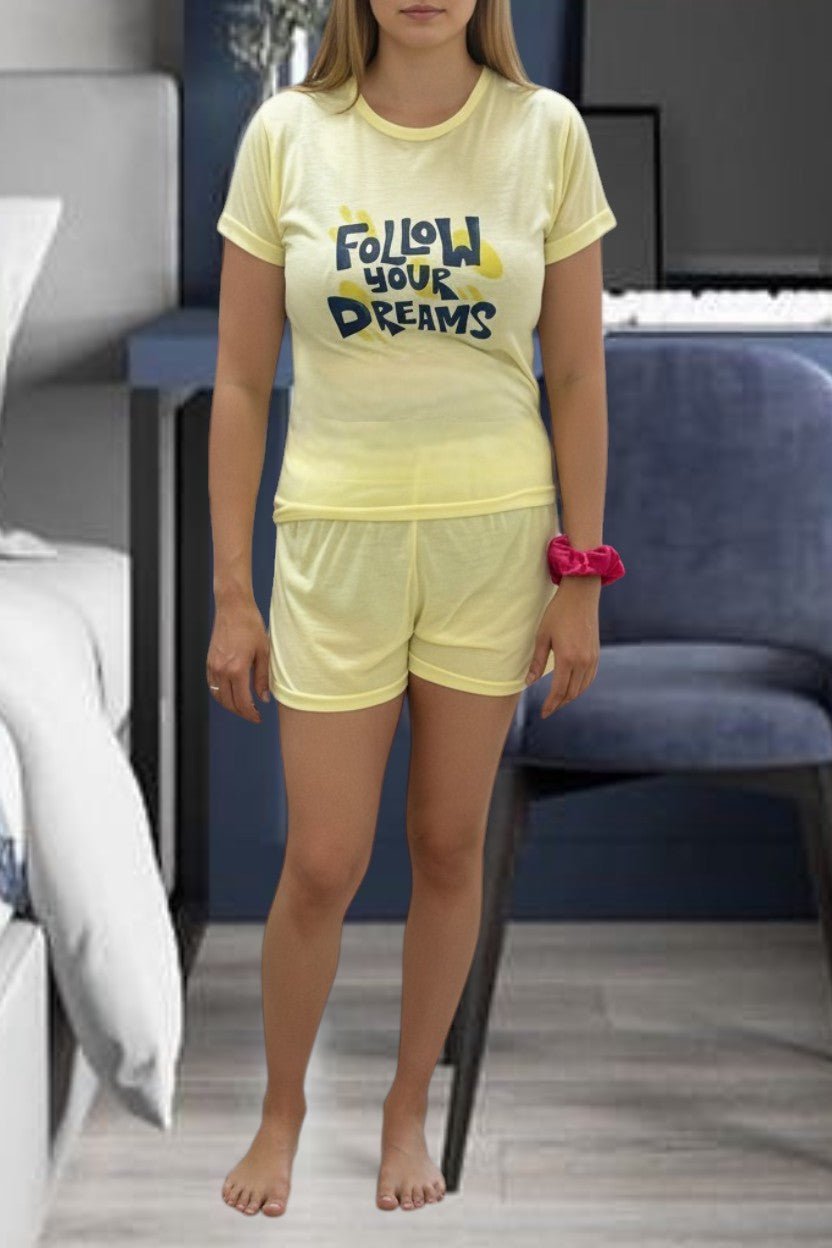 Ladies Petite Yellow Knit Pj Set - Follow Your Dreams - StylePhase SA