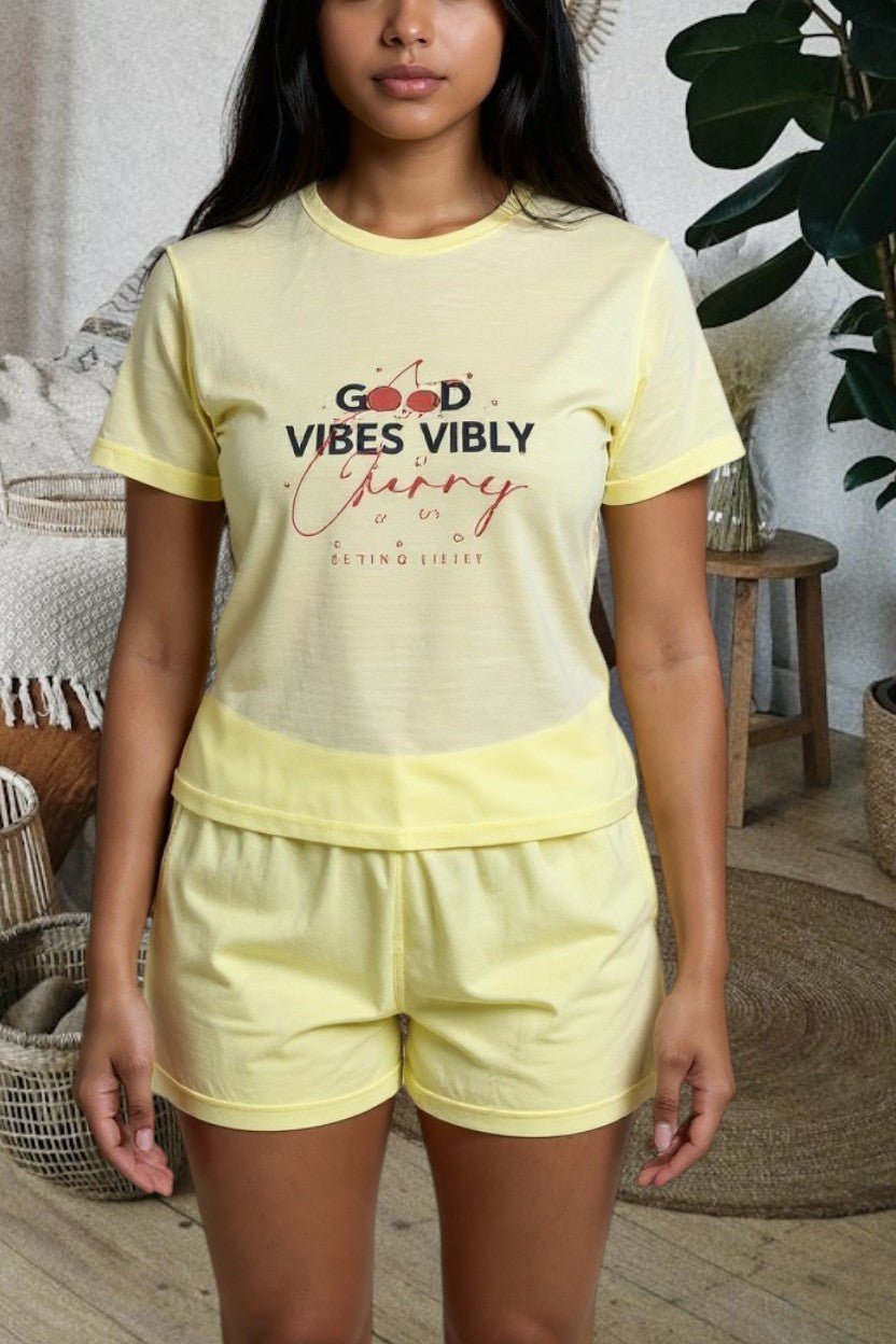 Ladies Petite Yellow Knit Pj Set - Good Vibes - StylePhase SA
