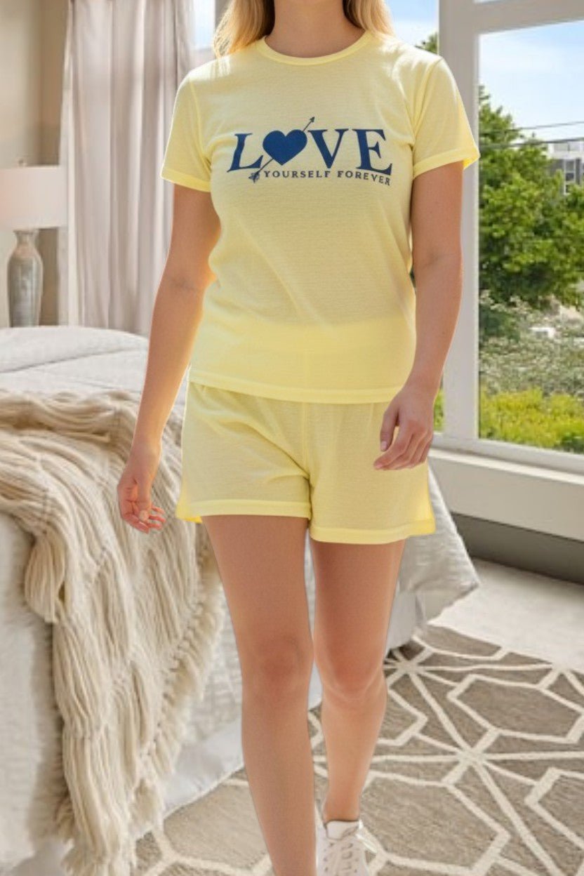 Ladies Petite Yellow Knit Pj Set - Love - StylePhase SA