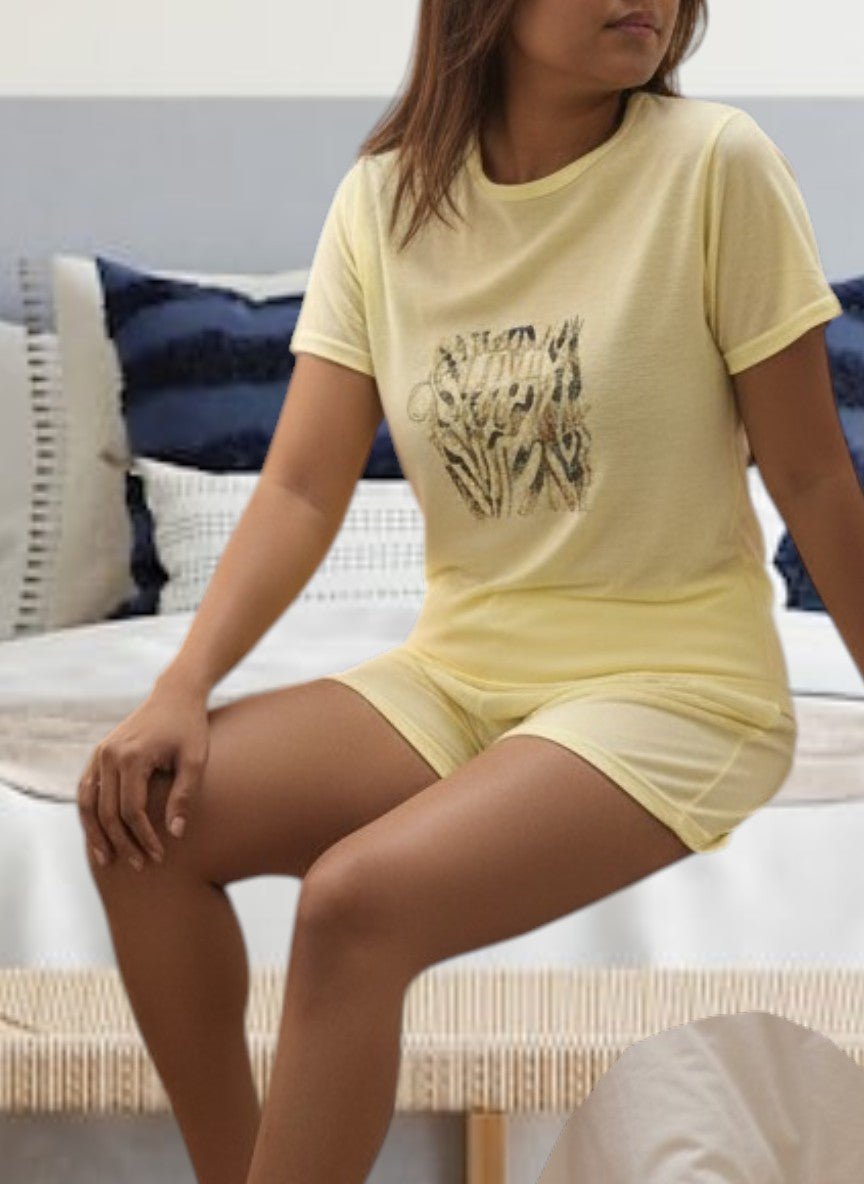 Ladies Petite Yellow Knit Pj Set - Love - StylePhase SA