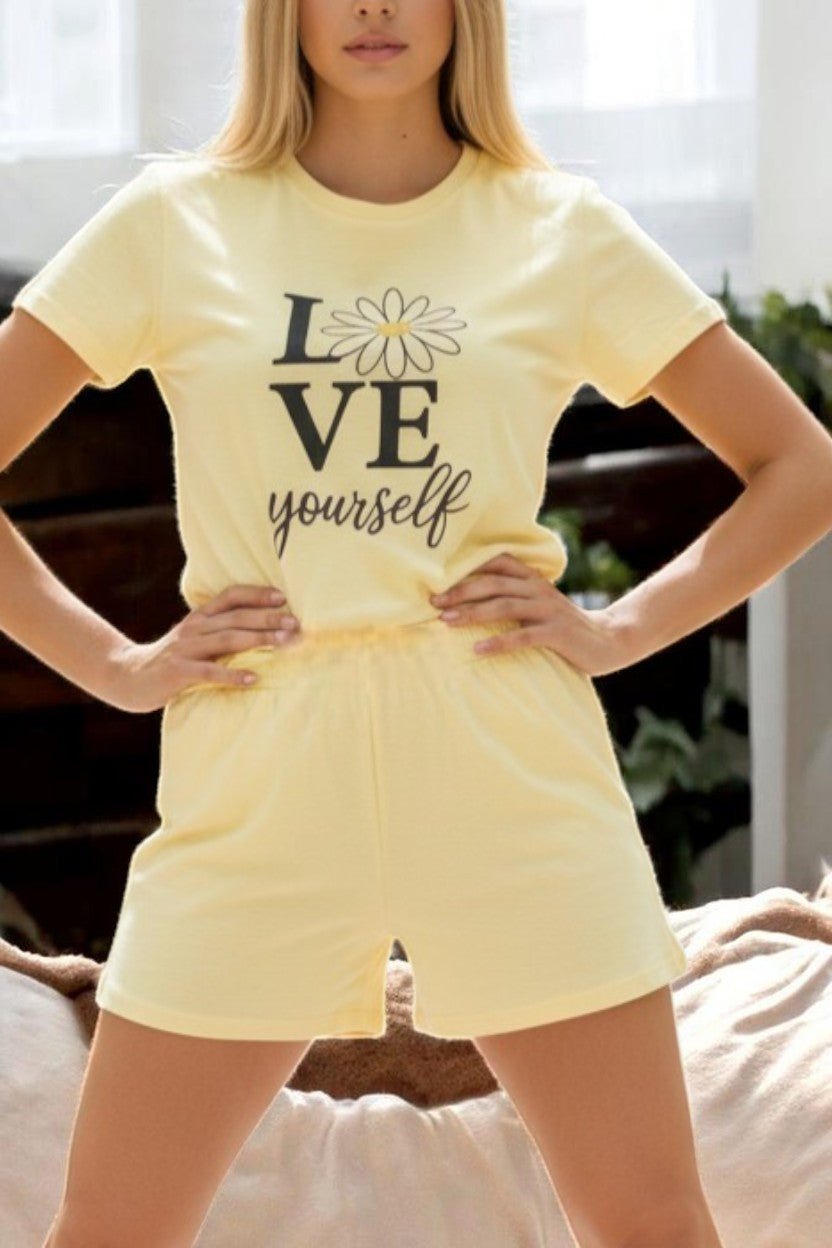 Ladies Petite Yellow Knit Pj Set - Love Yourself - StylePhase SA
