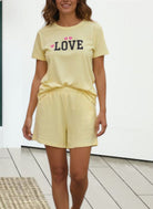 Ladies Petite Yellow Knit Pj Set - Pink Heart - StylePhase SA