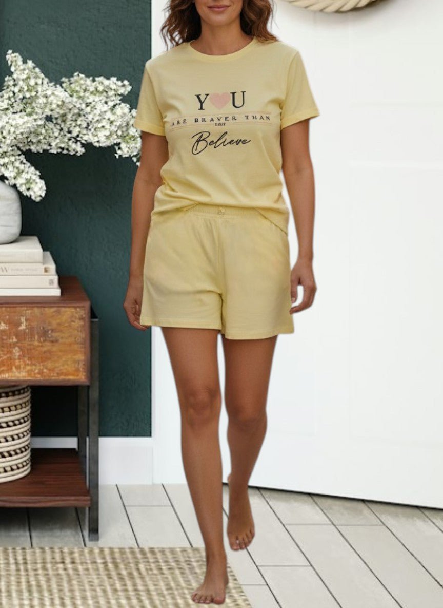 Ladies Petite Yellow Knit Pj Set - You Believe - StylePhase SA