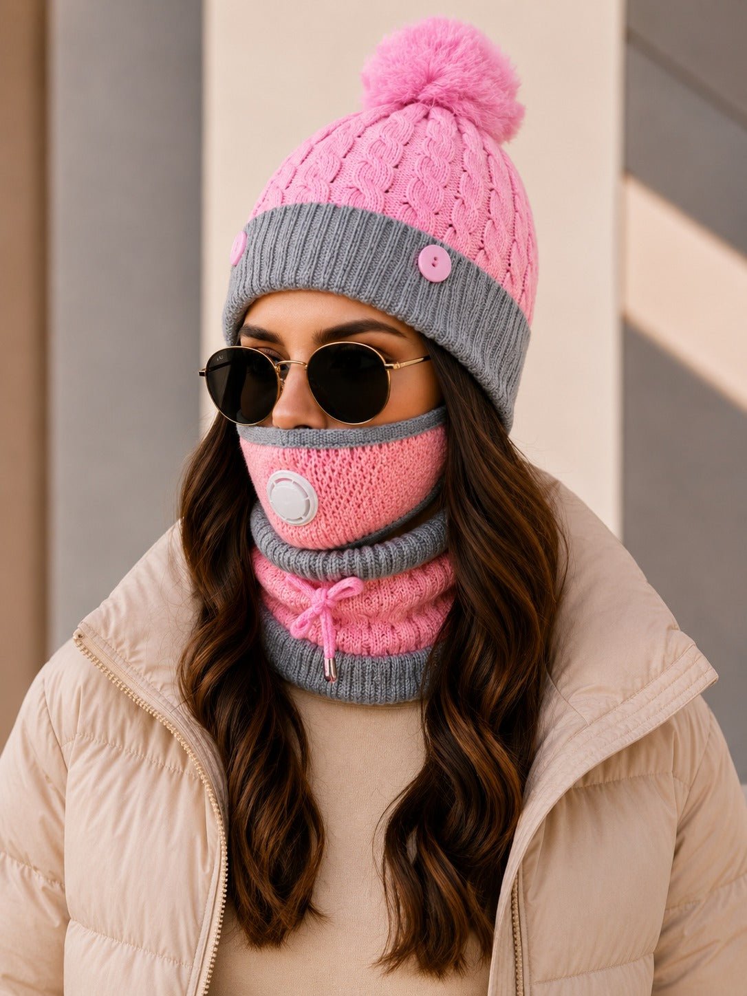 Ladies Pink 3 Piece Fleece Beanie Set - StylePhase SA