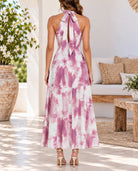 Ladies Pink And White Tie Neckline Maxi Dress - StylePhase SA