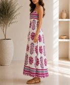 Ladies Pink Botanical Print Tie Sleeve Dress - StylePhase SA