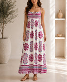 Ladies Pink Botanical Print Tie Sleeve Dress - StylePhase SA