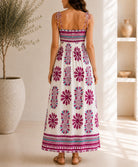 Ladies Pink Botanical Print Tie Sleeve Dress - StylePhase SA