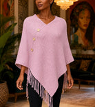 Ladies Pink Button Detailed Knit Poncho - StylePhase SA