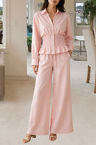 Ladies Pink Button Ruffel Two Piece Set - StylePhase SA