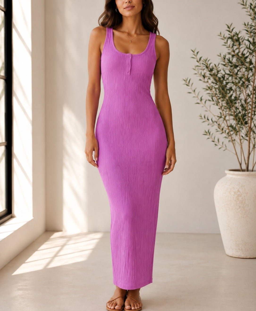 Ladies Pink Crinkle Knit Bodycon Dress - StylePhase SA
