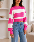 Ladies Pink Crop Stripe Sweater - StylePhase SA