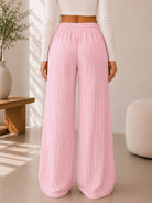Ladies Pink Drawstring Crinkle Wide Leg Pants - StylePhase SA