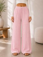 Ladies Pink Drawstring Crinkle Wide Leg Pants - StylePhase SA