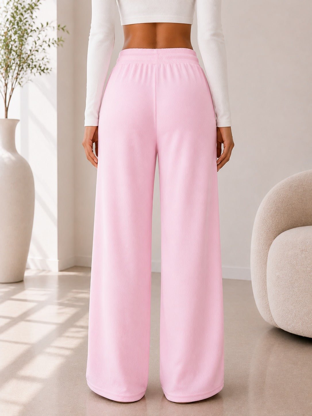 Ladies Pink Drawstring Knitwear Pants - StylePhase SA